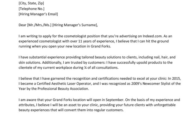 Cosmetologist Cover Letter Free Downloadable Sample inside dimensions 800 X 1132