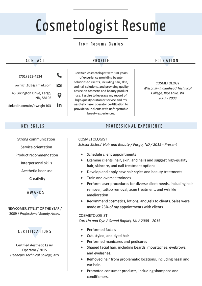 Cosmetologist Resume Sample Writing Guide Resume Genius throughout dimensions 800 X 1132