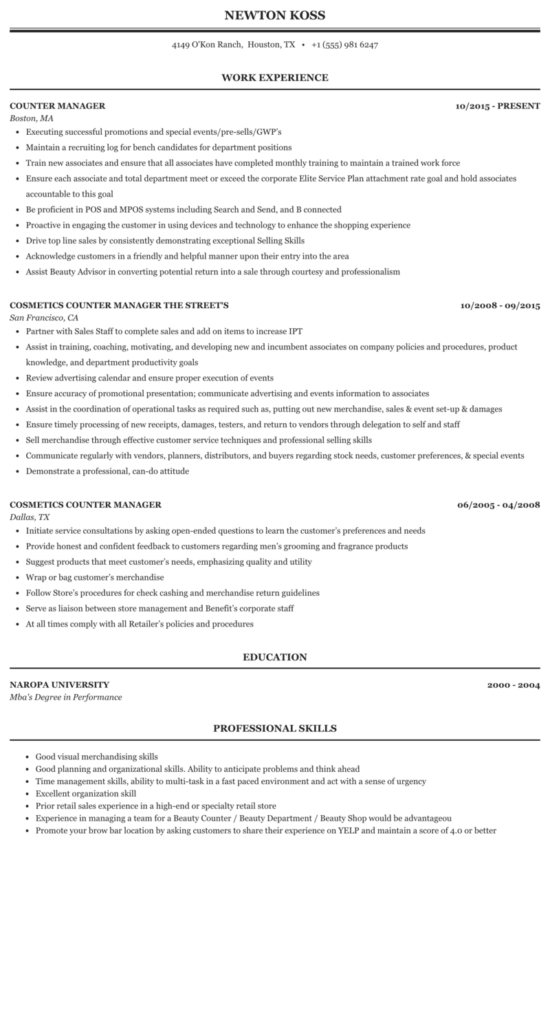 Counter Manager Resume Sample Mintresume for size 800 X 1506