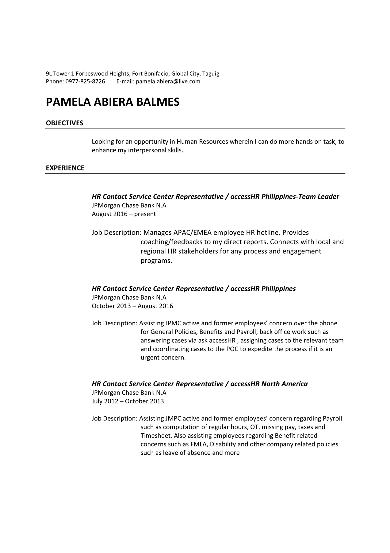 Cover Letter And Resume Balmes Pamela Recruitment Post pertaining to sizing 1272 X 1800