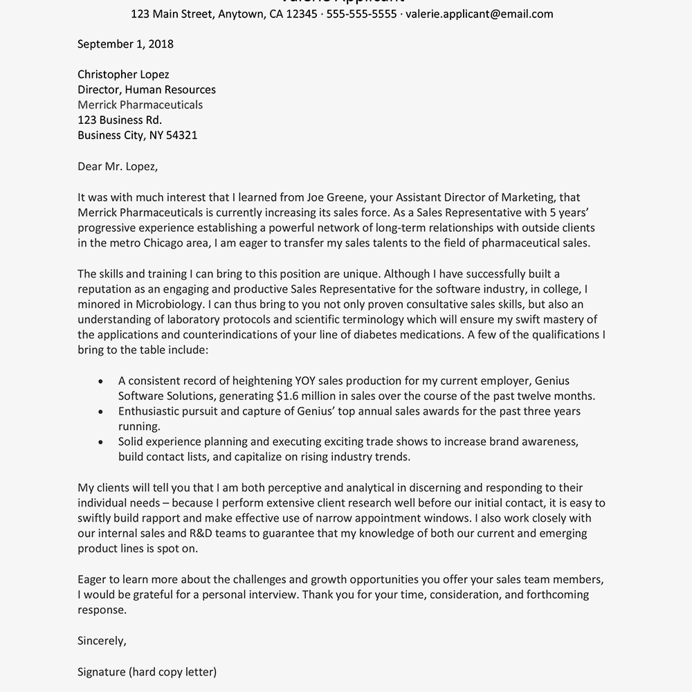 Cover Letter Example For Pharmaceutical Sales Job regarding proportions 1000 X 1000