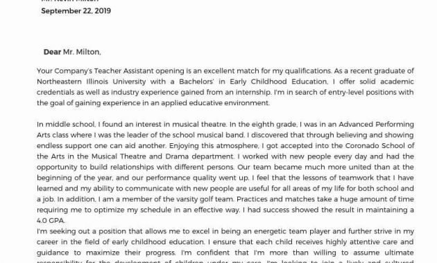 Cover Letter Example For Teacher Assistant With No Experience with measurements 816 X 1056