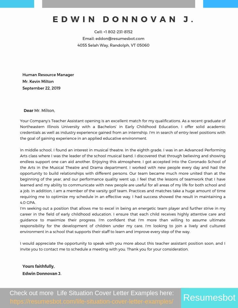 Cover Letter Example For Teacher Assistant With No Experience with proportions 816 X 1056