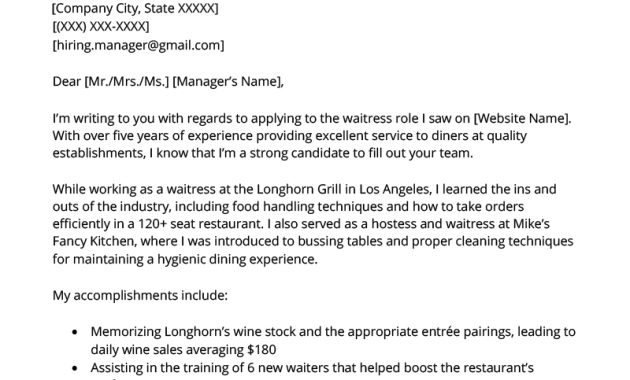 Cover Letter Examples For Waitress Debandje inside sizing 800 X 1132