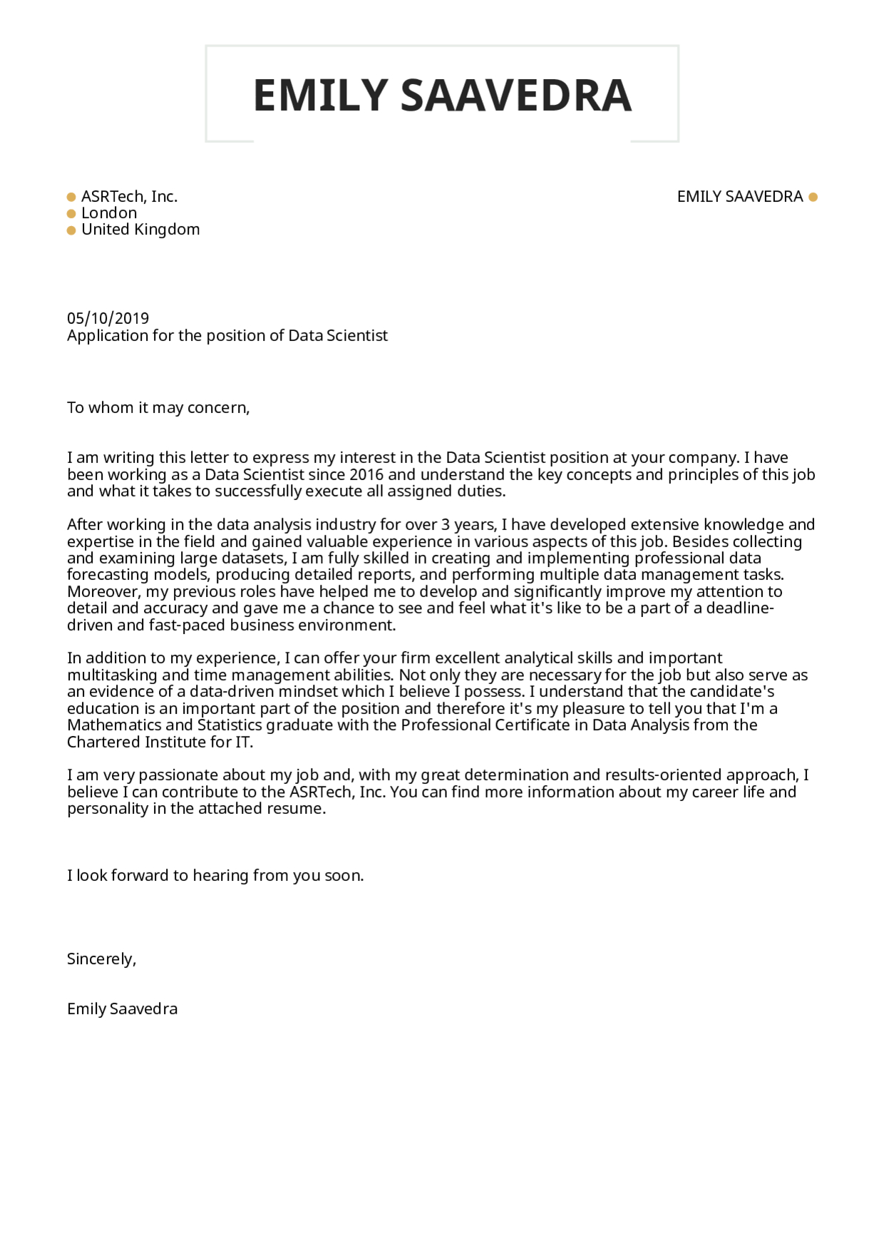 Cover Letter Examples Real People Data Scientist Cover intended for proportions 1240 X 1754