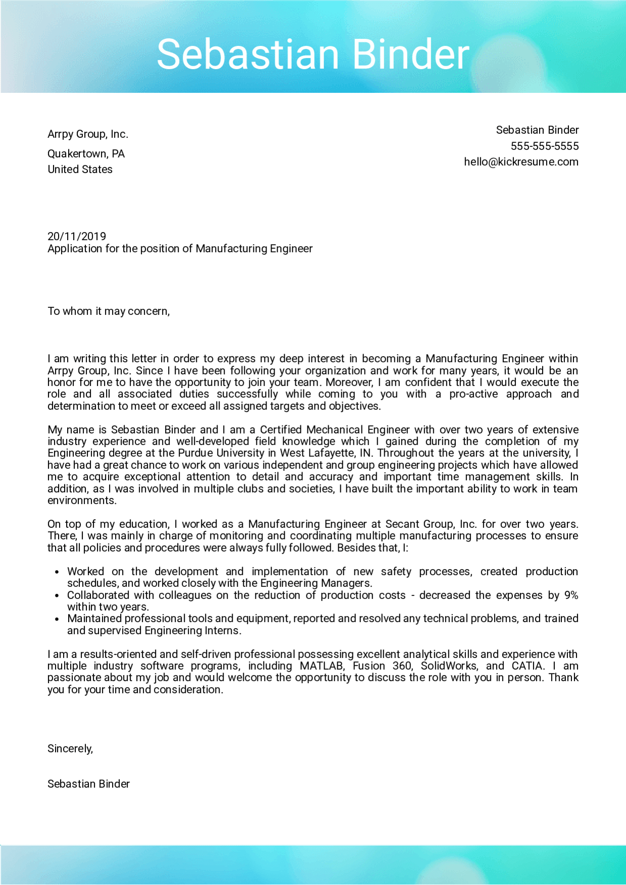 Cover Letter Examples Real People Manufacturing Engineer regarding dimensions 1240 X 1754