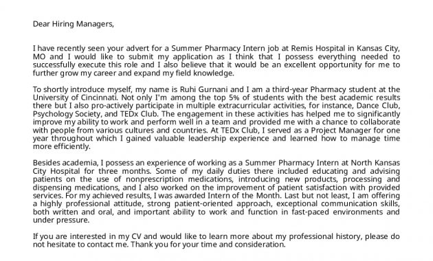 Cover Letter Examples Real People Pharmacy Intern Cover intended for proportions 1240 X 1754