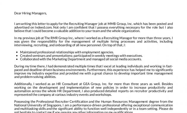 Cover Letter Examples Real People Recruiting Manager with regard to sizing 1240 X 1754