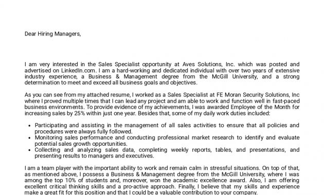 Cover Letter Examples Real People Sales Specialist Cover with dimensions 1240 X 1754