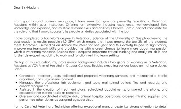 Cover Letter Examples Real People Veterinary Assistant inside size 1240 X 1754