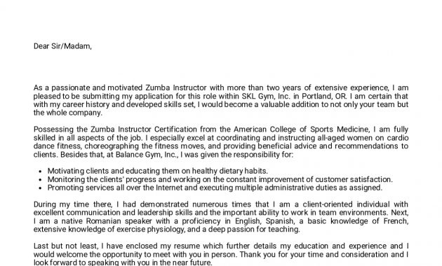 Cover Letter Examples Real People Zumba Instructor Cover intended for dimensions 1240 X 1754