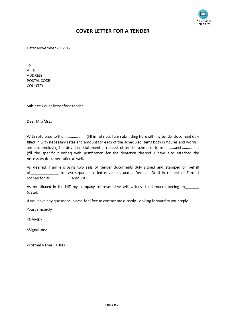 Request For Tender Cover Letter Template Invitation Template Ideas