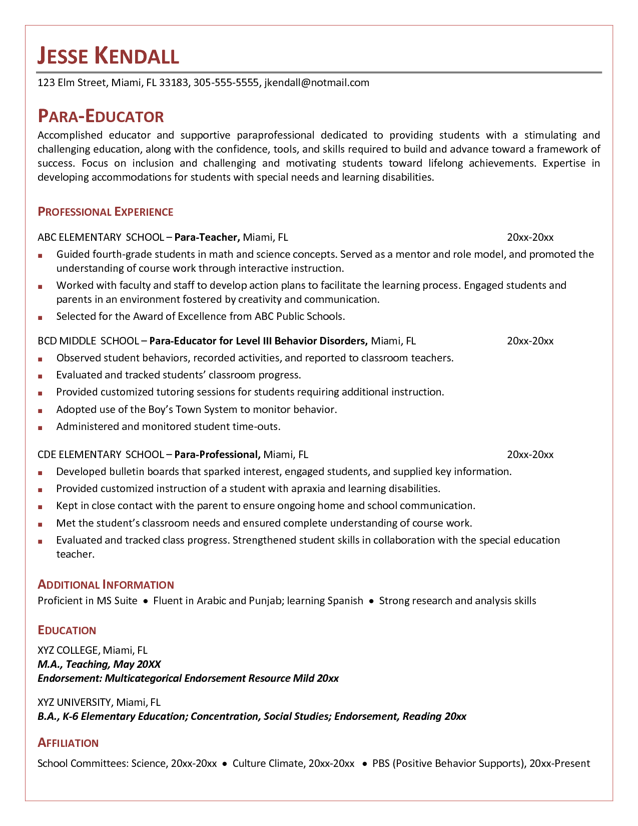 Cover Letter For Paraeducator Example Httpwww throughout proportions 1275 X 1650