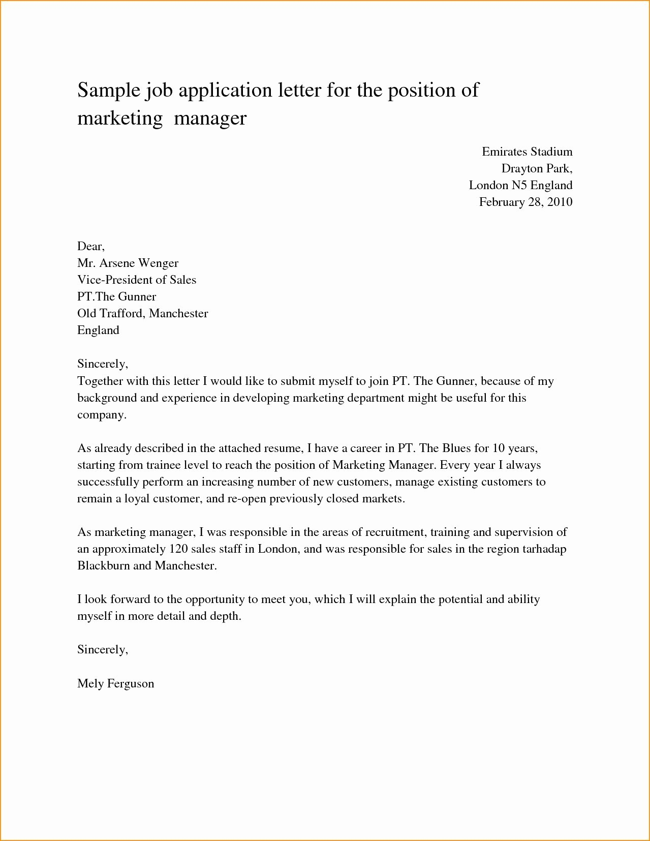 cover letter return to previous company