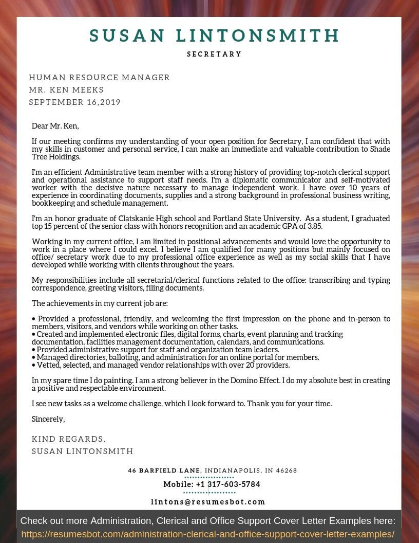 Cover Letter For Secretary Example inside measurements 816 X 1056