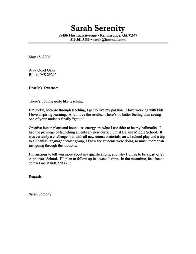 Cover Letter For Teachers Examples Menom pertaining to size 800 X 1035