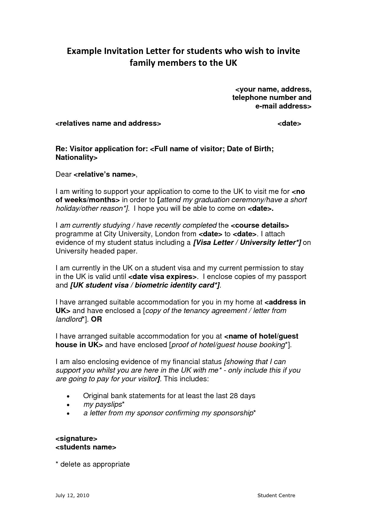 Cover Letter For Uk Student Visa Official Financial Sponsor with regard to sizing 1240 X 1754