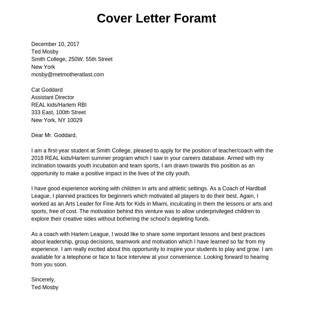 resume cover letter format