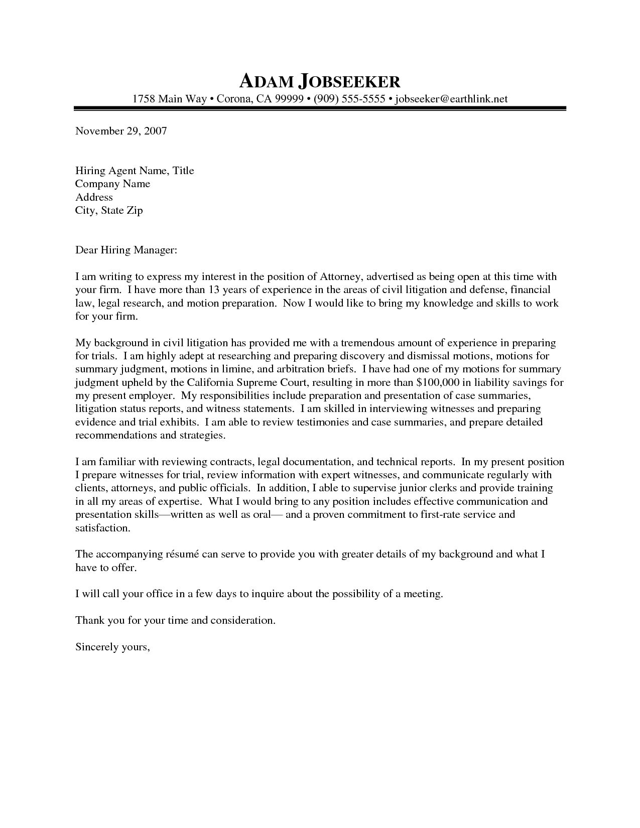 Cover Letter Sample Law Firm Cover Letter Cover Letter with regard to proportions 1275 X 1650