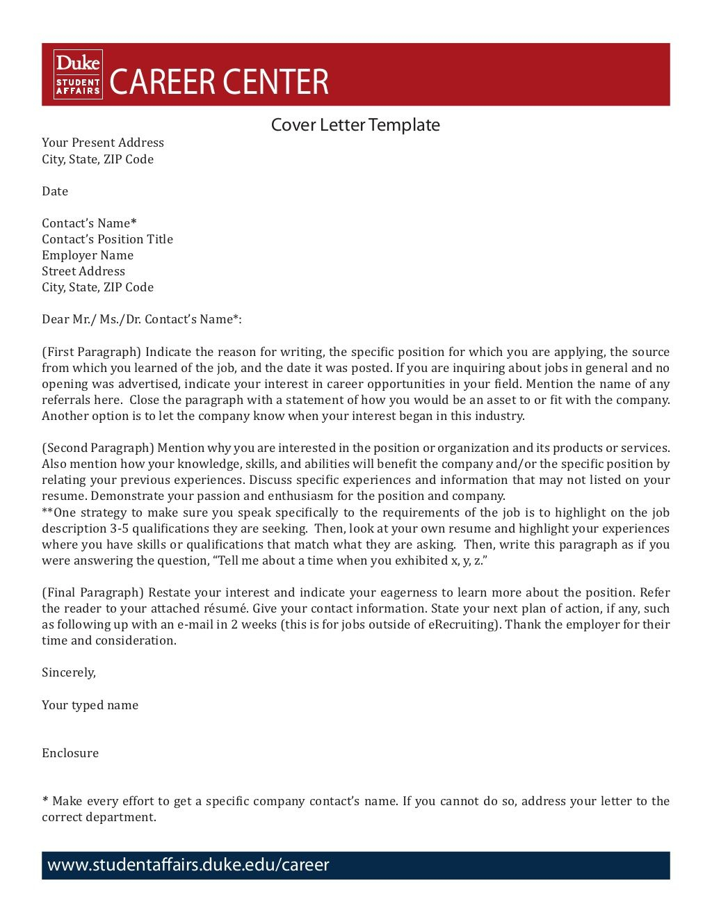 Cover Letter Template 11804641 Duke University Career regarding measurements 1024 X 1326