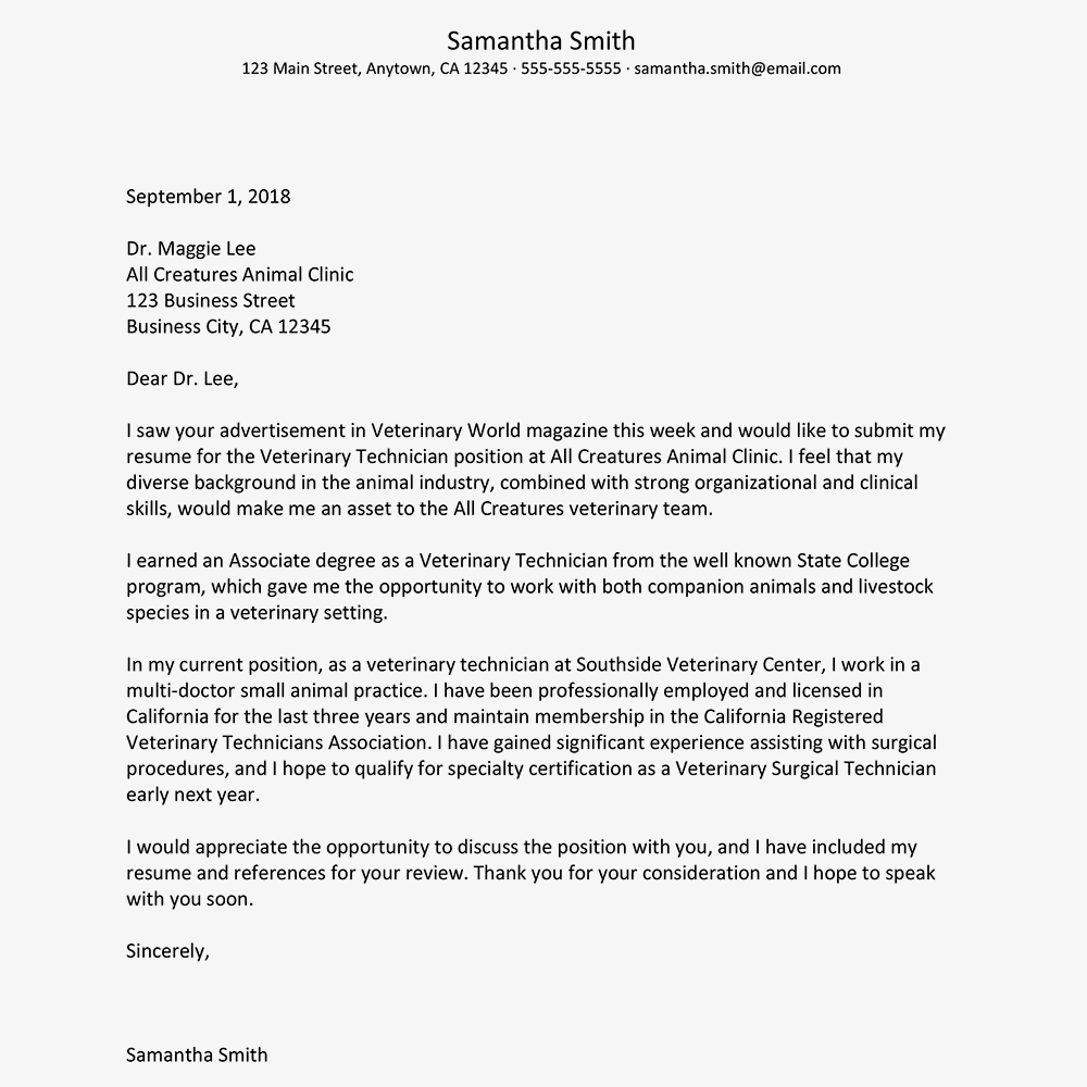 Cover Letter Template For Vet Assistant intended for proportions 1000 X 1000