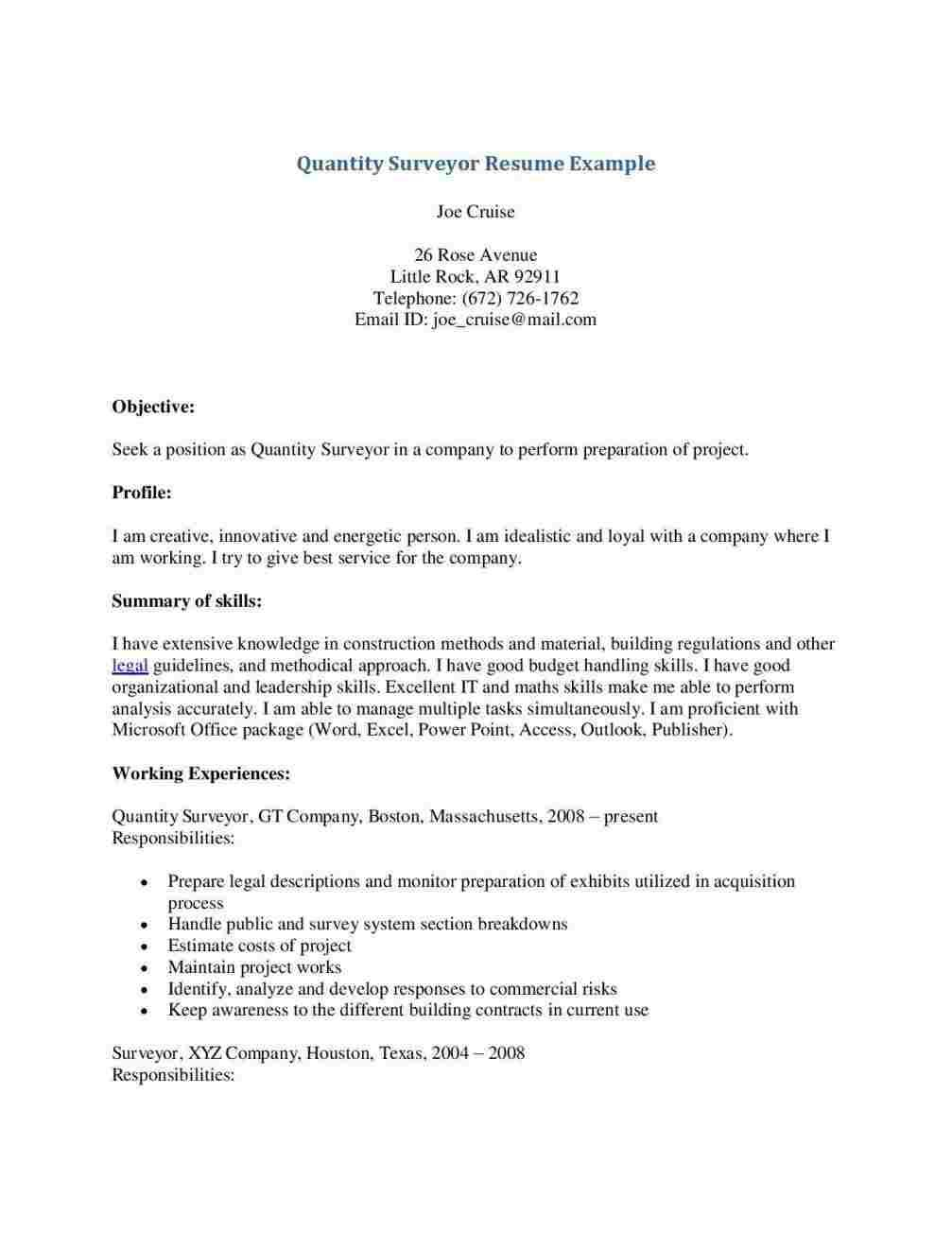 Cover Letter Template Quantity Surveyor Resume Examples pertaining to dimensions 1007 X 1304