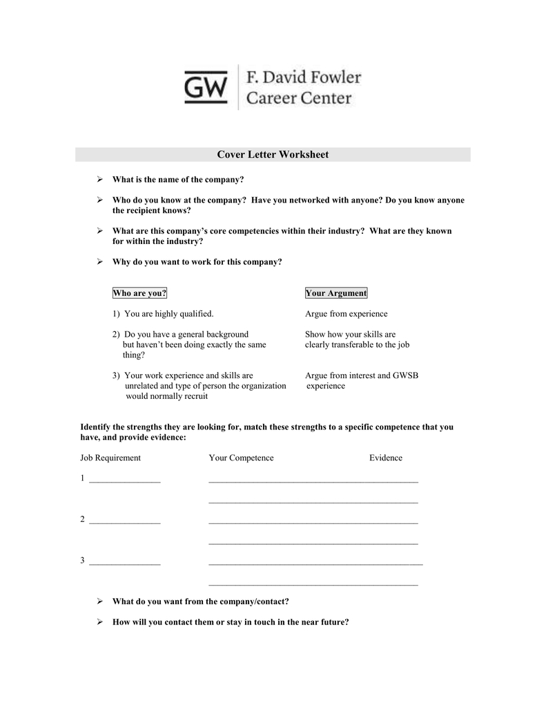 Cover Letter Worksheet throughout proportions 791 X 1024