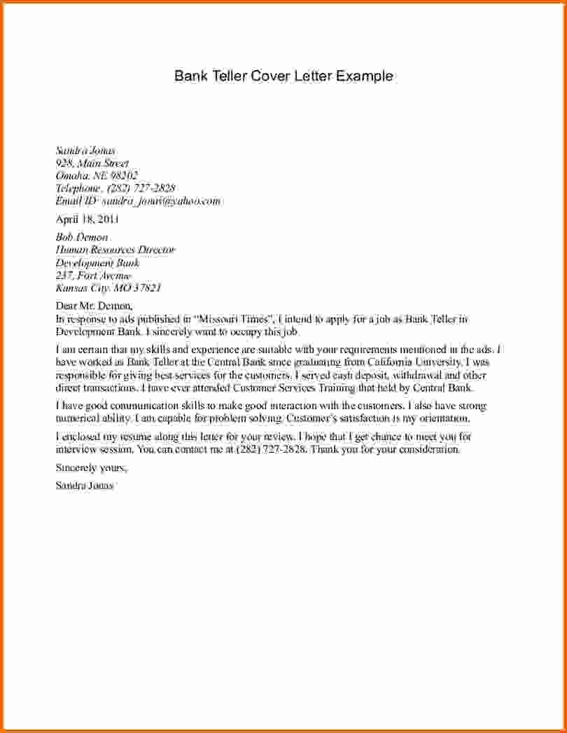 Cover Letters For Bank Teller Job Template Sample Letter with regard to size 810 X 1046