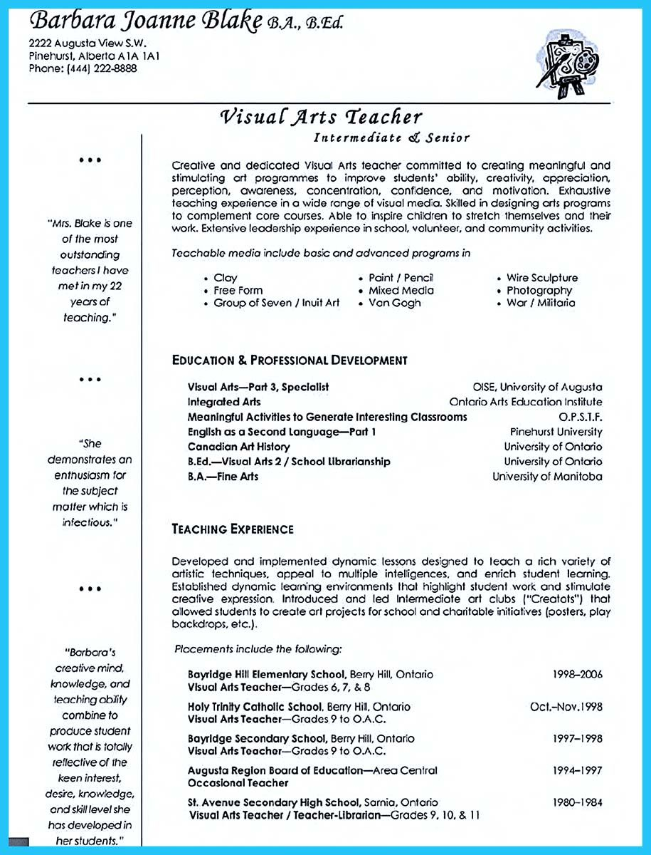 Creative And Extraordinary Art Teacher Resume For Any Level in dimensions 915 X 1200