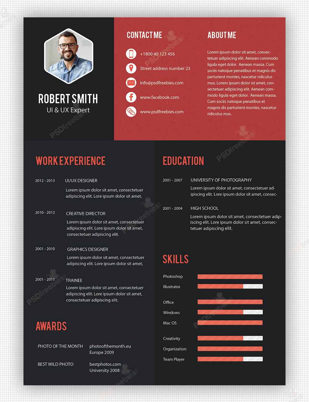 Creative Professional Resume Template Free Psd Psdfreebies pertaining to proportions 1000 X 1300