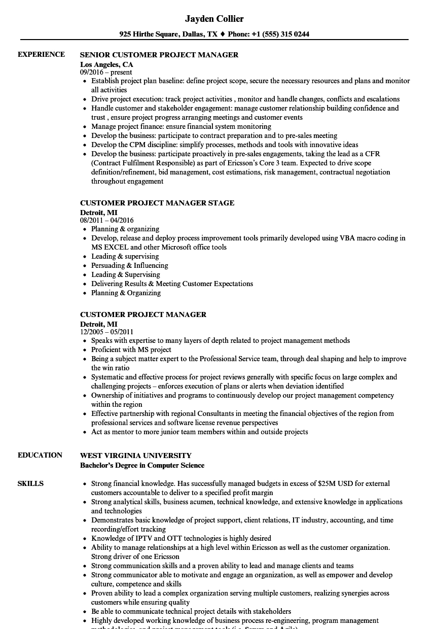 Customer Project Manager Resume Samples Velvet Jobs regarding size 860 X 1240