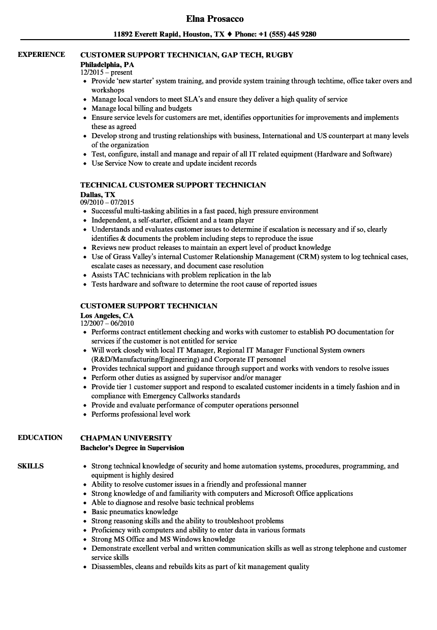 Customer Support Technician Resume Samples Velvet Jobs throughout size 860 X 1240