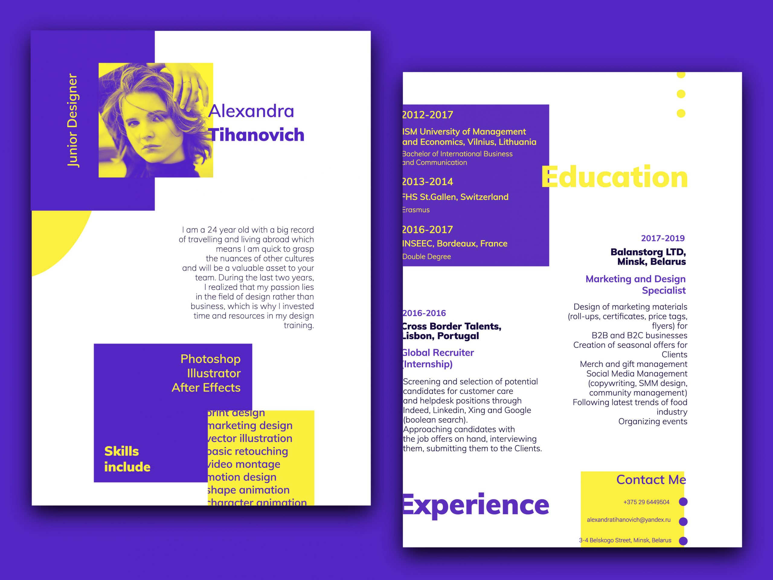 Cv Duotone Template Alexandra Tihanovich On Dribbble intended for measurements 3101 X 2326