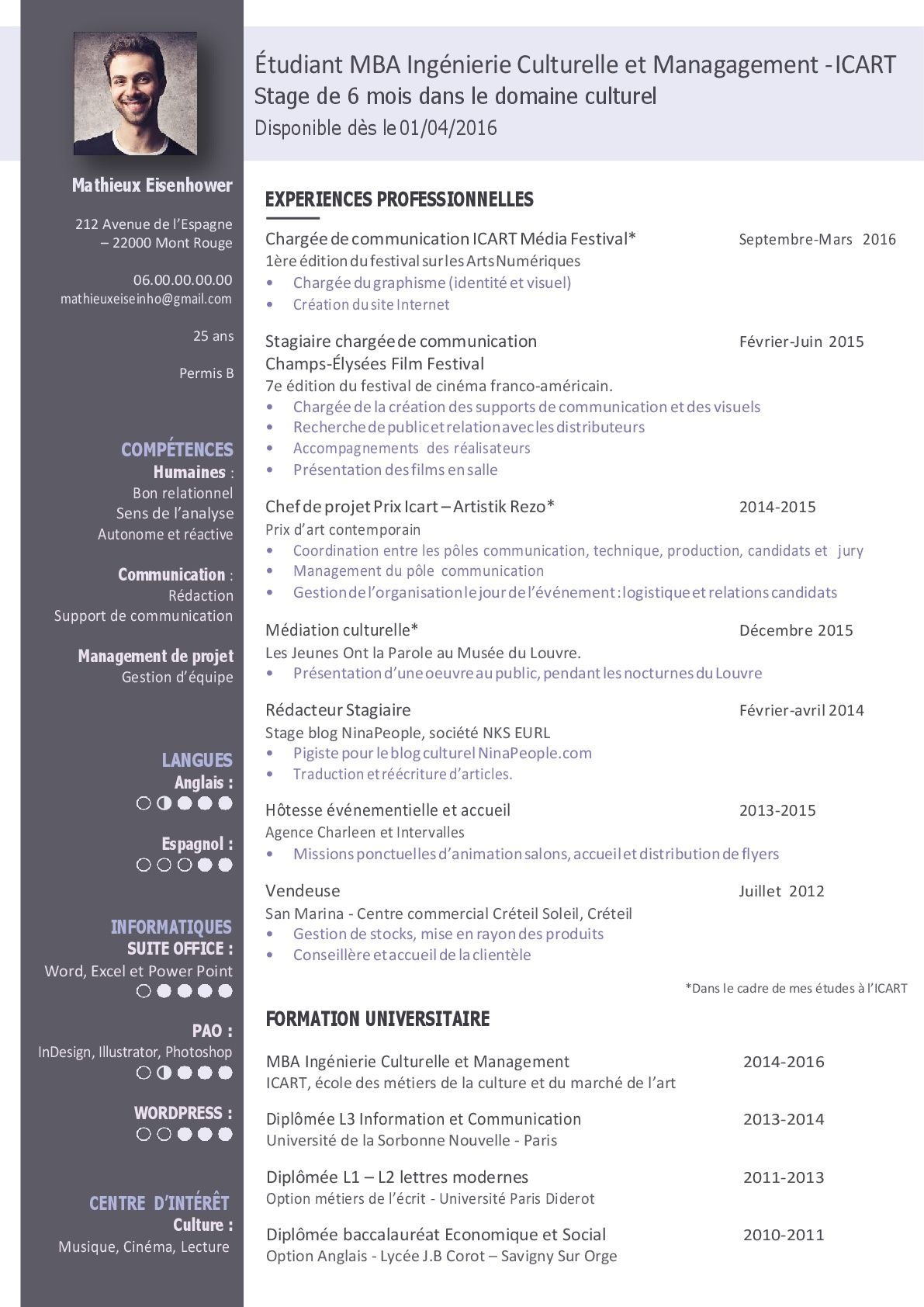 Cv Etudiant Mba Cv Tudiant Modle Cv Et Telecharger Cv in size 1191 X 1684