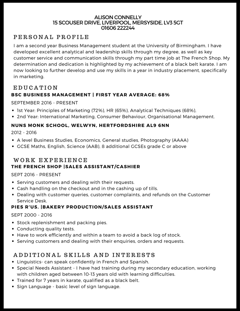 Cv Example For Student Debandje with regard to dimensions 816 X 1056