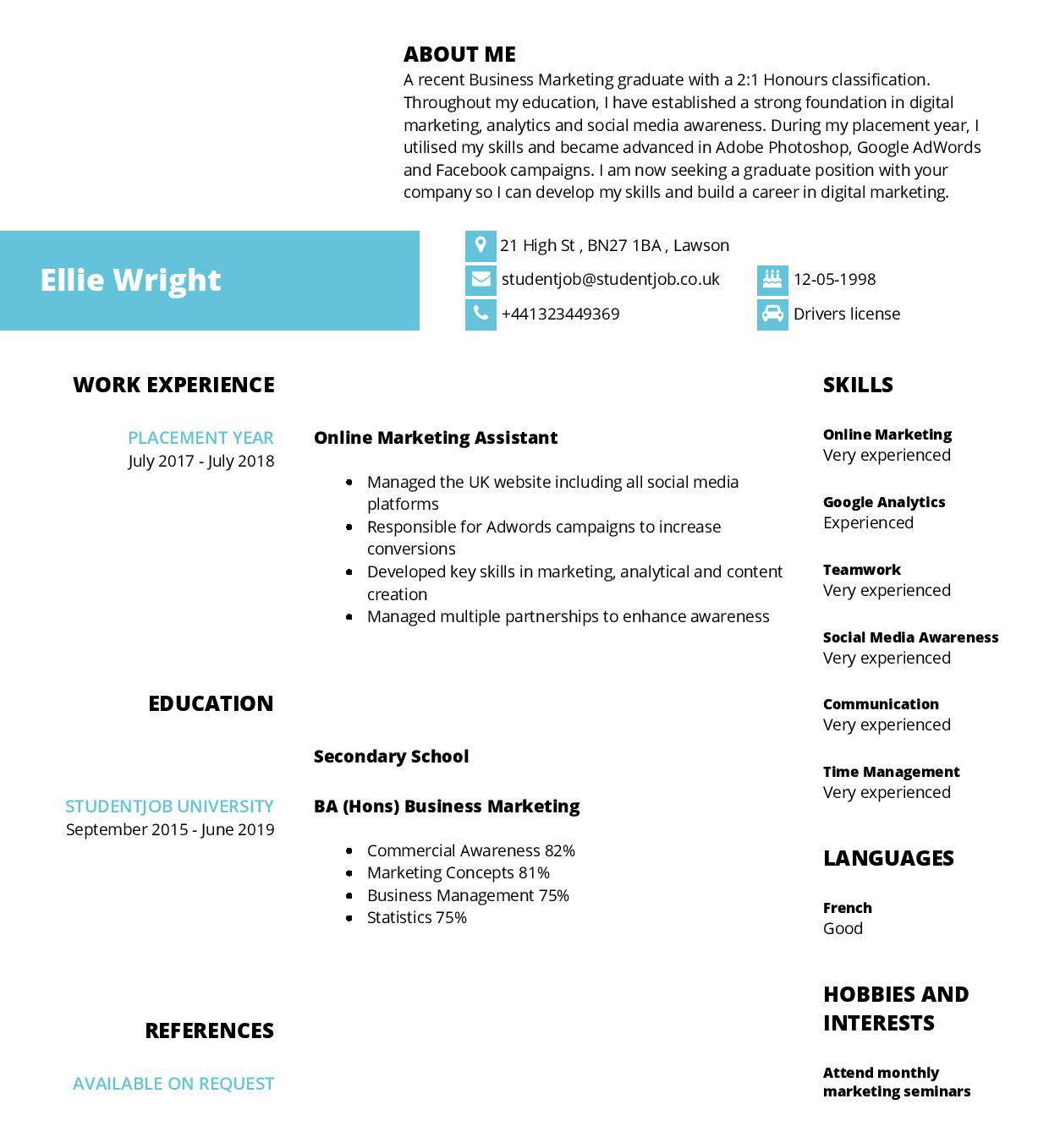 Cv Examples And Cv Templates Studentjob Uk intended for sizing 1240 X 1358