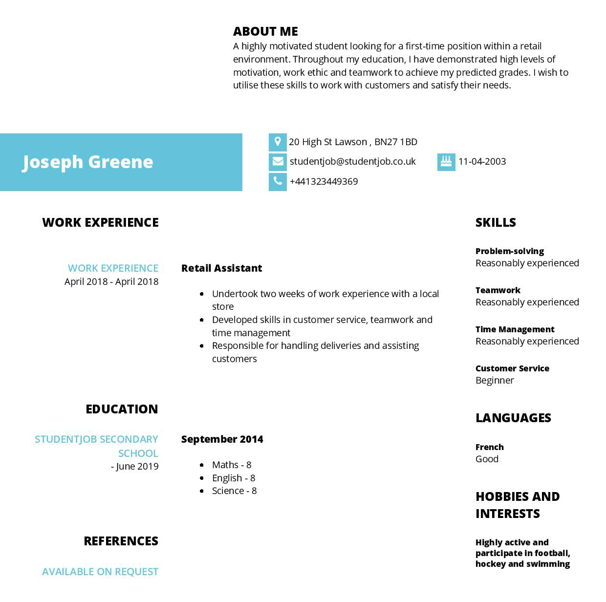 Cv Examples And Cv Templates Studentjob Uk regarding measurements 1240 X 1232