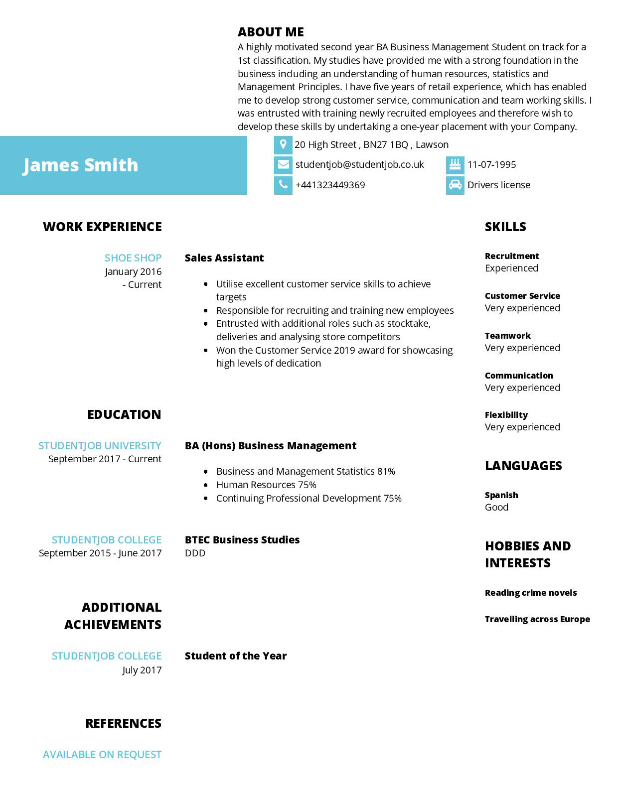 Cv Examples And Cv Templates Studentjob Uk throughout measurements 1240 X 1580