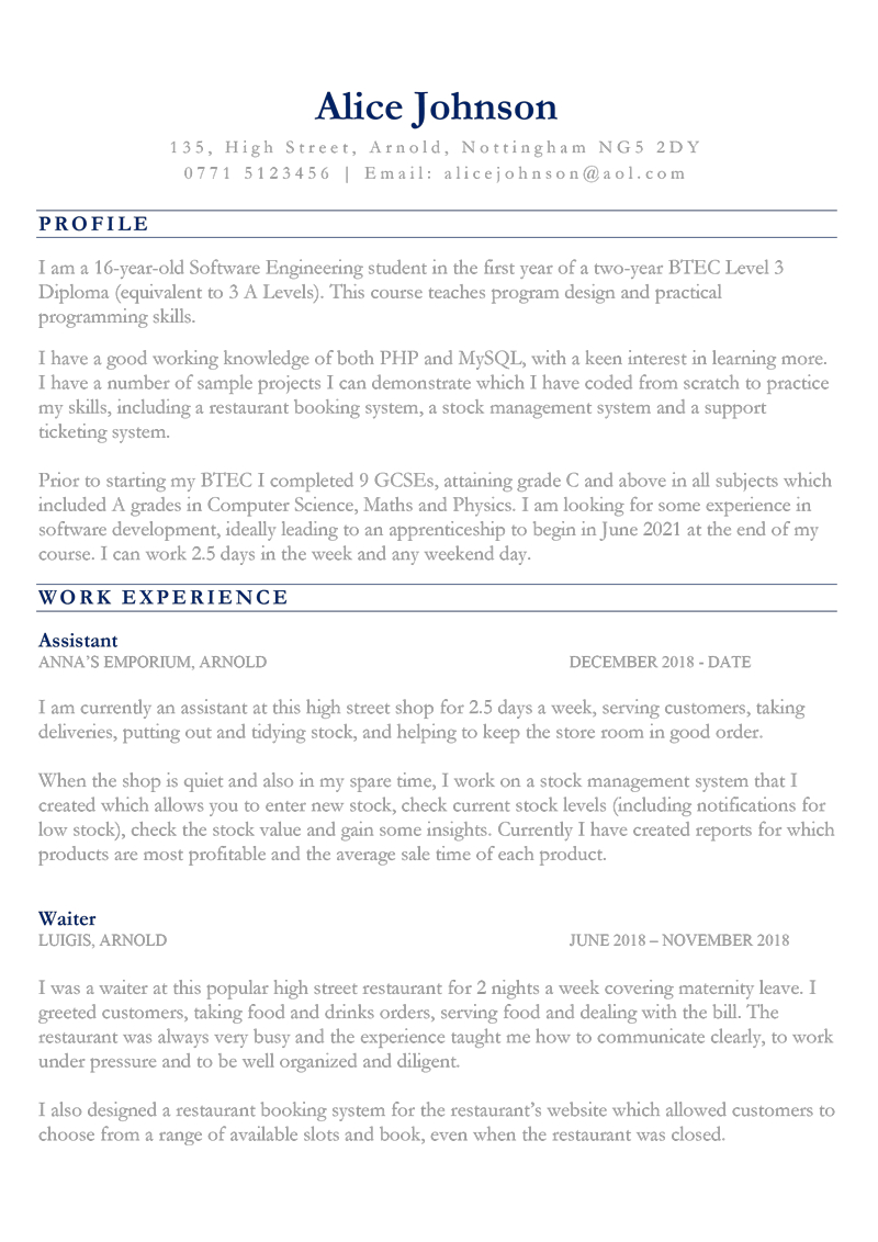 Cv Template For 16 Year Old With No Work Experience â€¢ Invitation ...