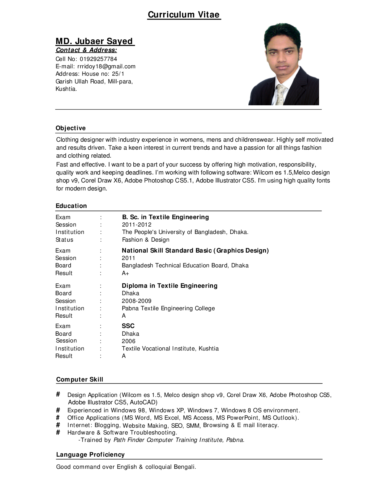 Cv Format Template Bd Cv Format Standard Cv Format Cv within size 1275 X 1650