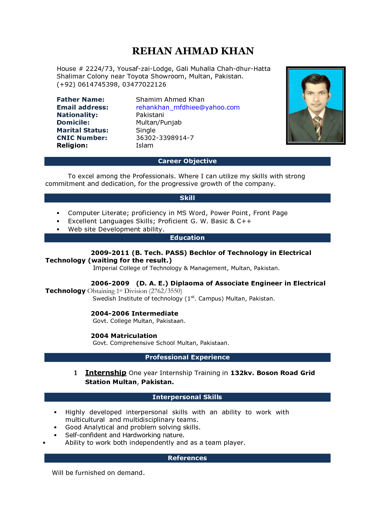 Cv Sample Format In Ms Word Resume Formatting In Word Resume in proportions 1241 X 1753