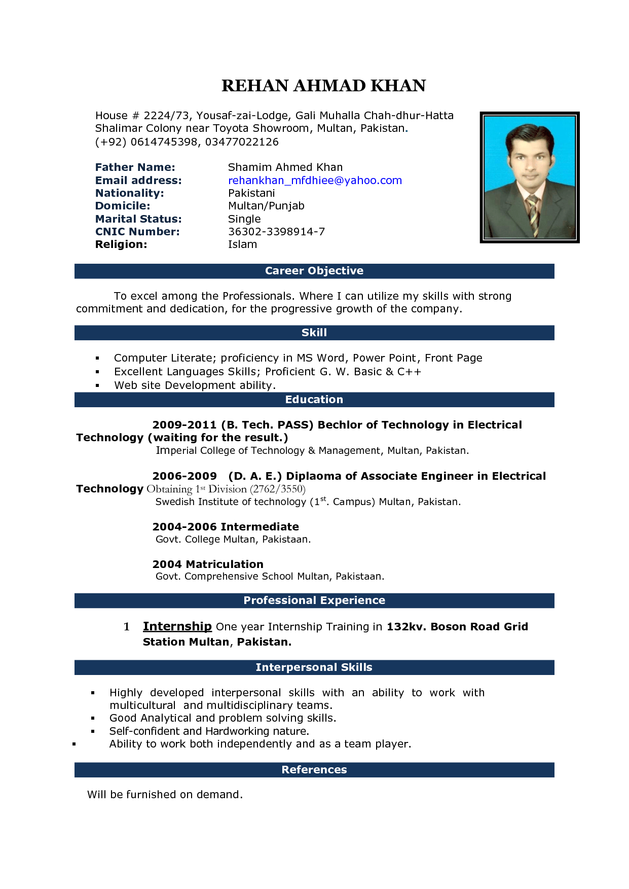 Cv Sample Format In Ms Word Resume Formatting In Word Resume with sizing 1241 X 1753