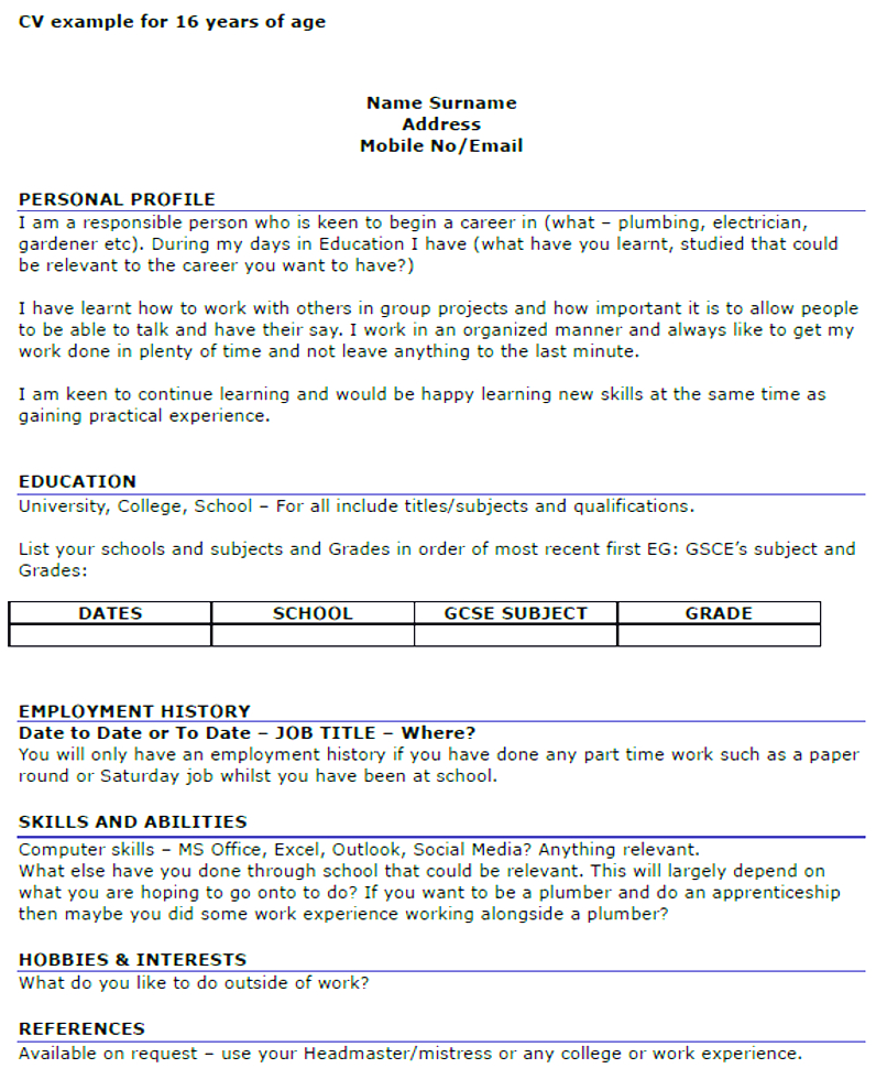 Cv Template 16 Year Old Cv Examples Good Resume Examples inside sizing 796 X 990
