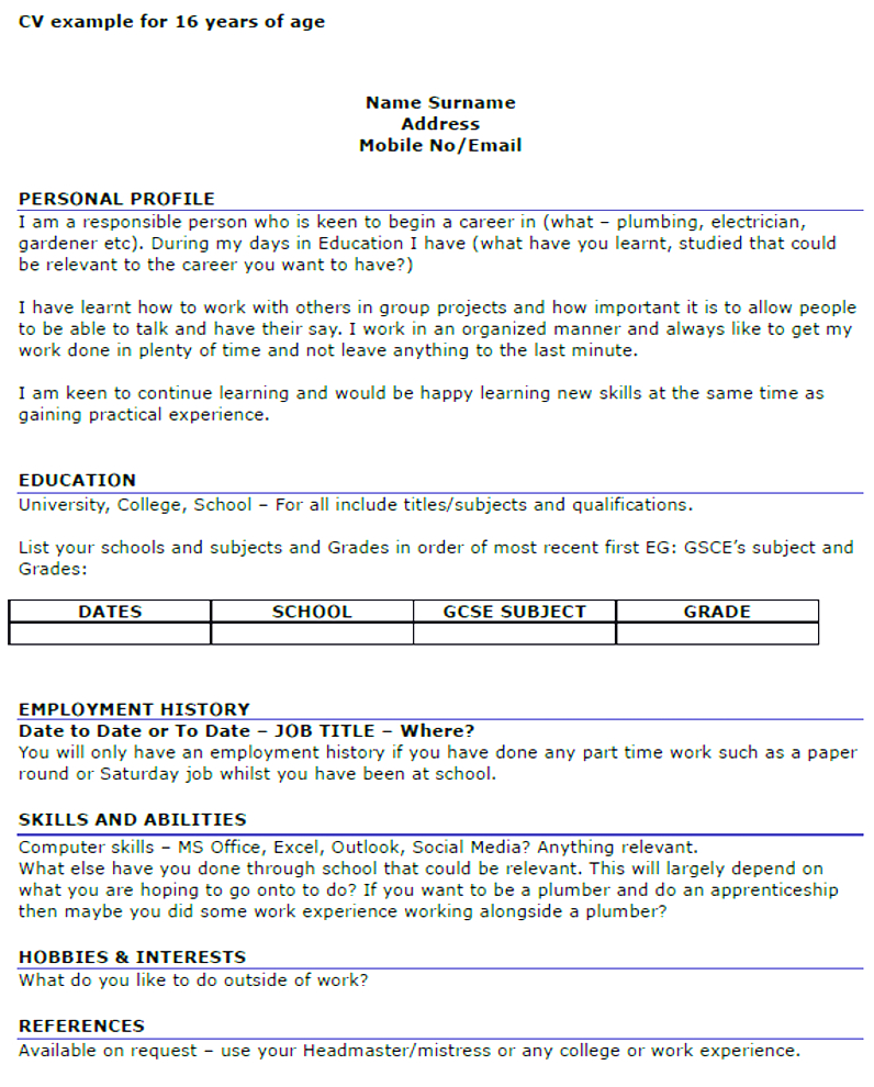 Cv Template 16 Year Old Cv Examples Good Resume Examples with proportions 796 X 990