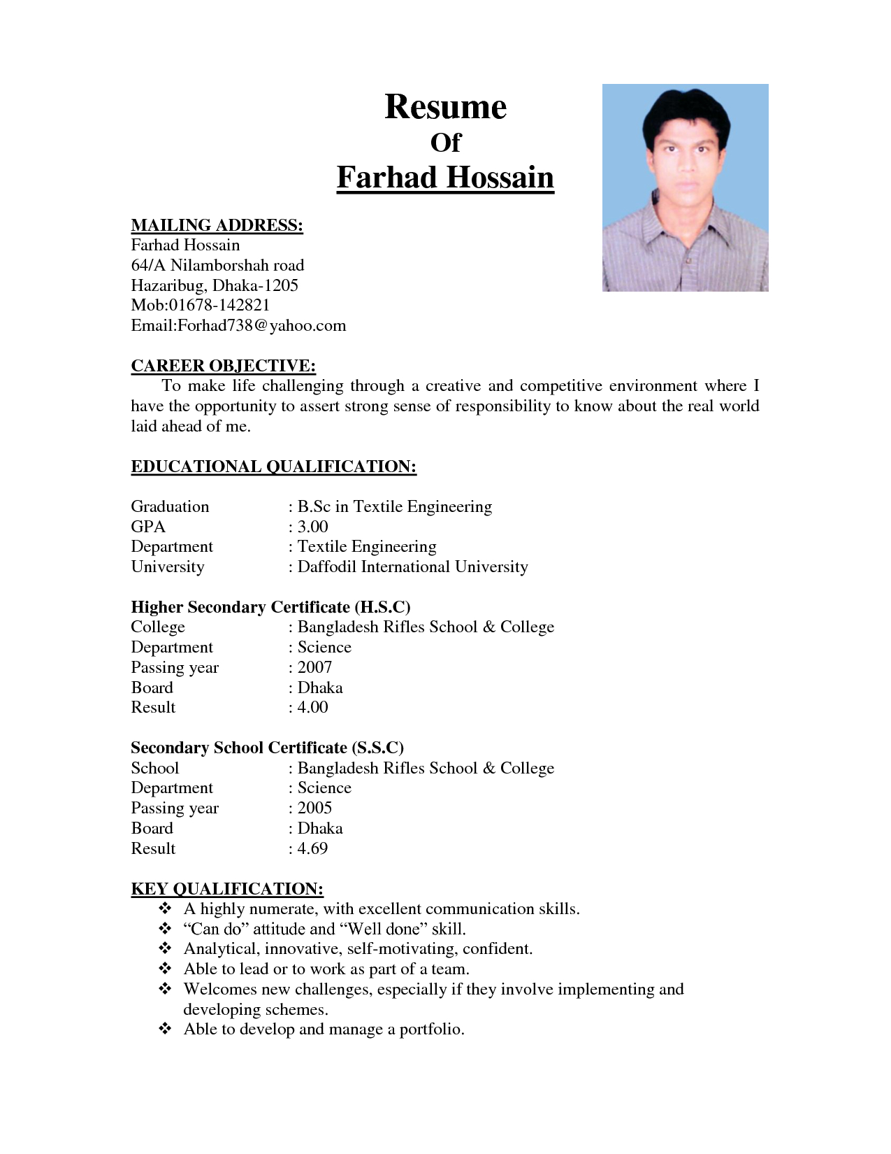 Cv Template Bangladesh Cv Format Resume Format Download throughout dimensions 1275 X 1650