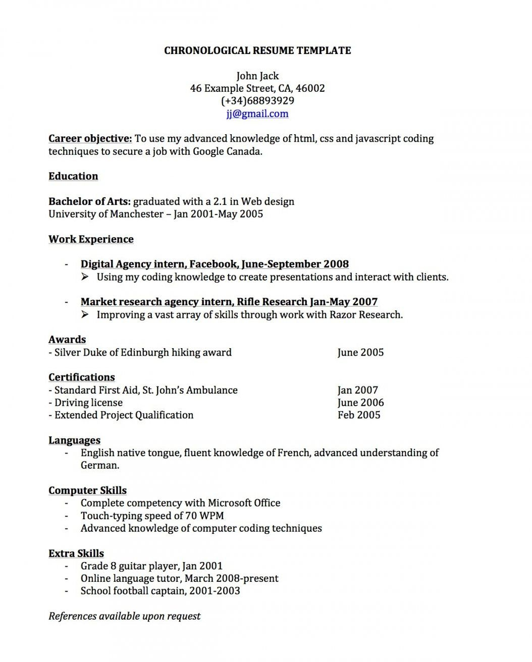 Cv Template Canada Job Resume Samples Chronological within sizing 1054 X 1312