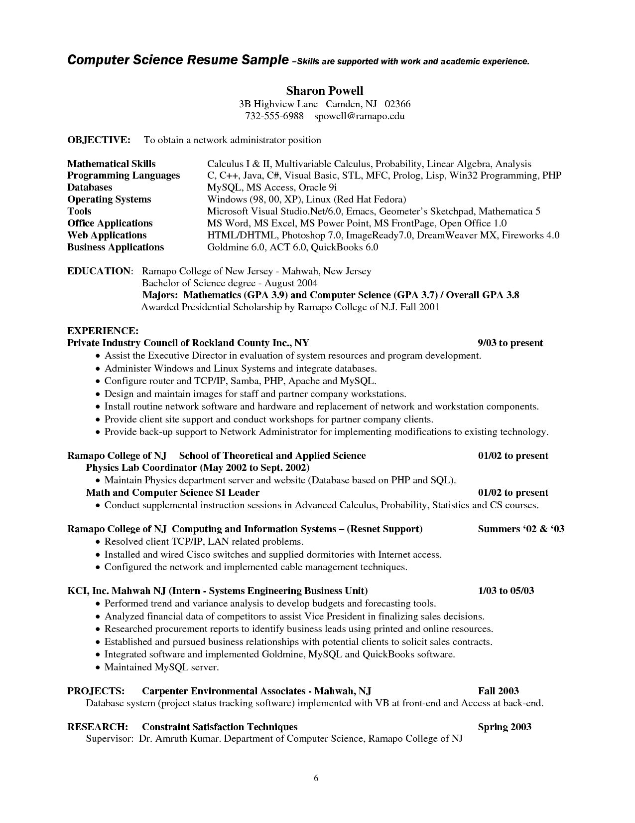 Cv Template Computer Science Resume Skills Resume throughout dimensions 1275 X 1650