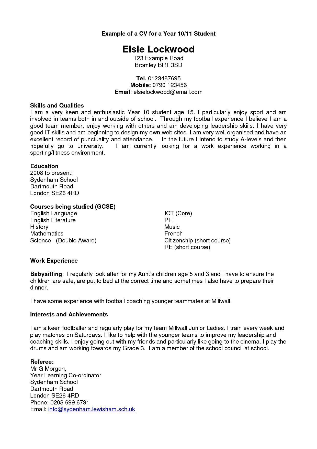 Cv Template For Year 10 Work Experience Debandje within proportions 1240 X 1754