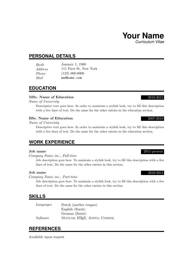 Cv Template Overleaf Simple Resume Template Resume intended for measurements 794 X 1123