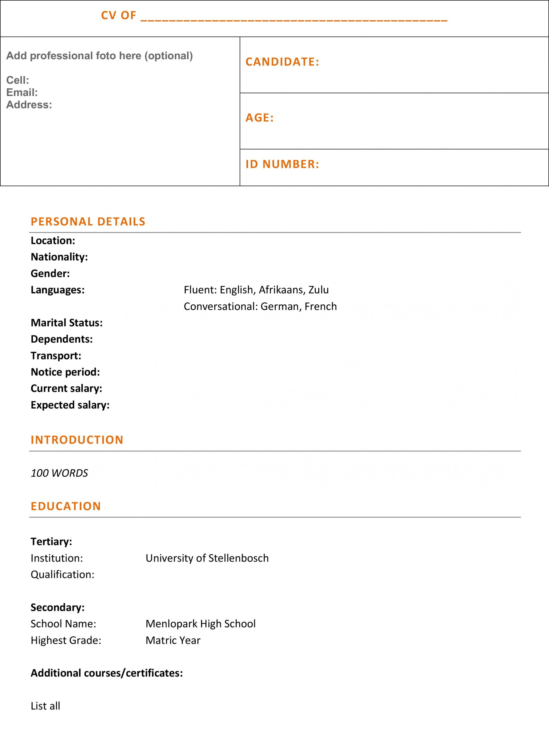 Cv Template pertaining to measurements 1921 X 2560